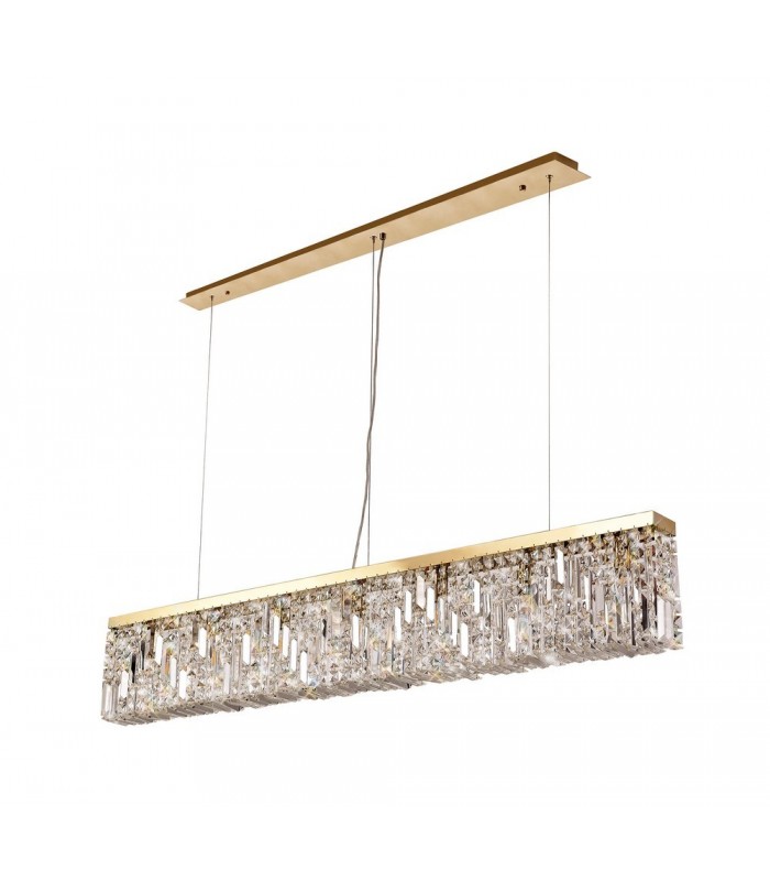 138x9cm Rectangular Ceiling Pendant Chandelier, 7 Light E14, Gold, Crystal - 5