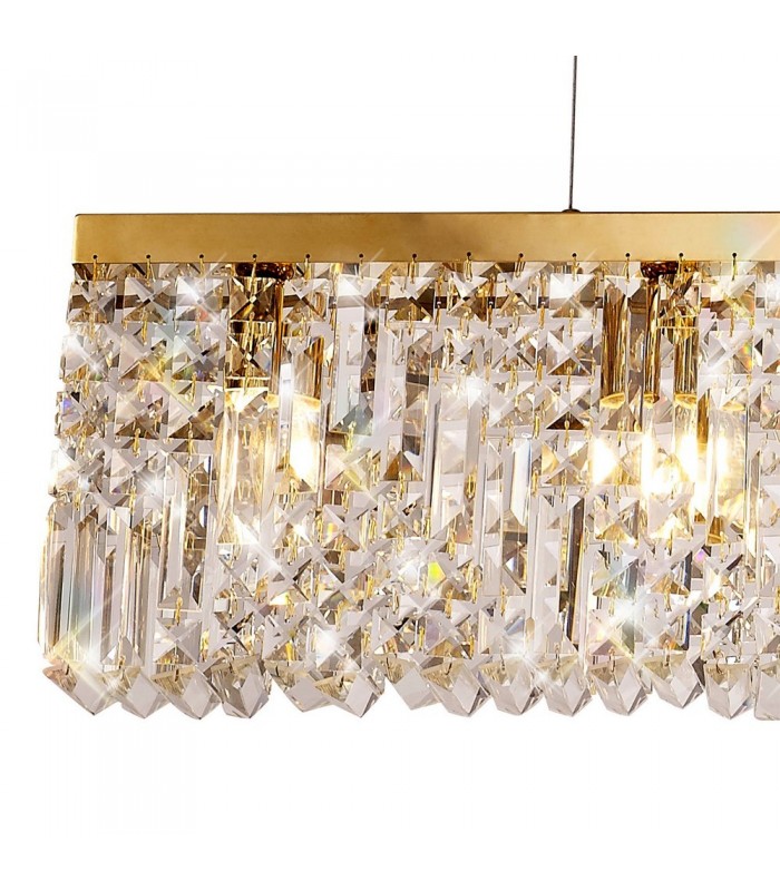 138x9cm Rectangular Ceiling Pendant Chandelier, 7 Light E14, Gold, Crystal - 7