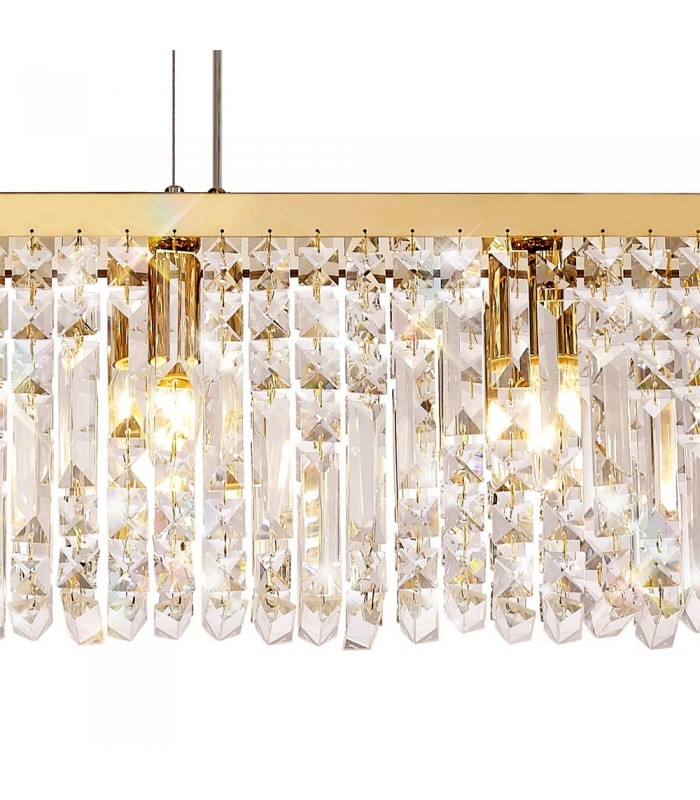 138x9cm Rectangular Ceiling Pendant Chandelier, 7 Light E14, Gold, Crystal - 8