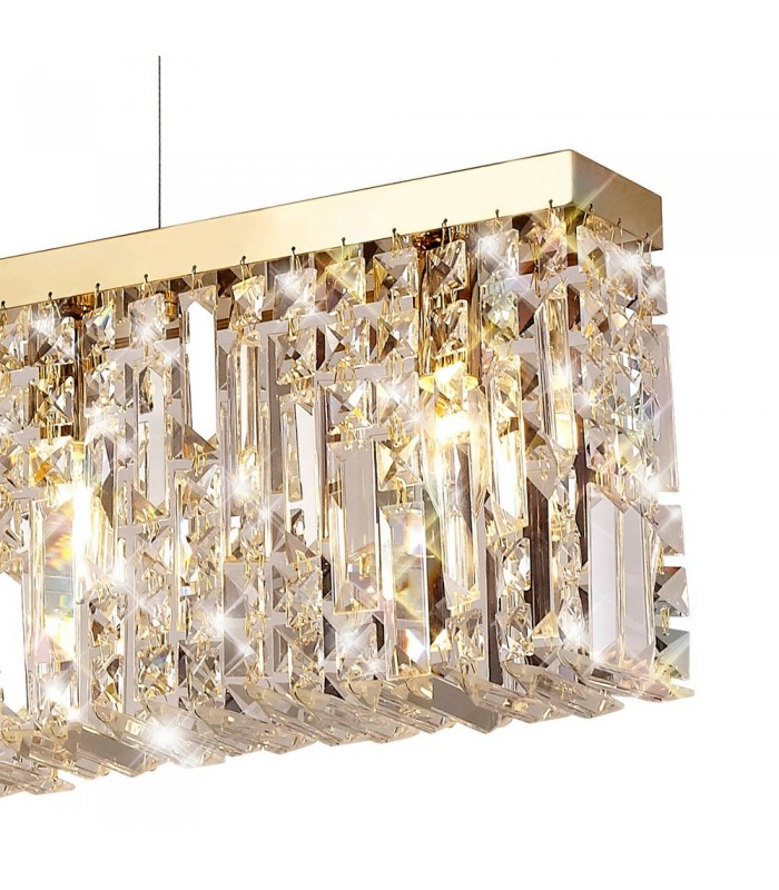 138x9cm Rectangular Ceiling Pendant Chandelier, 7 Light E14, Gold, Crystal - 10