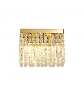 29x13cm Rectangular Small Wall Lamp, 2 Light E14, Gold, Crystal - 1
