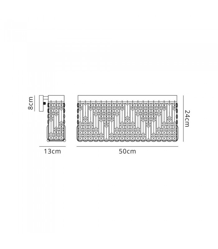50x24cm Rectangular Large Wall Lamp, 3 Light E14, Gold, Crystal - 2