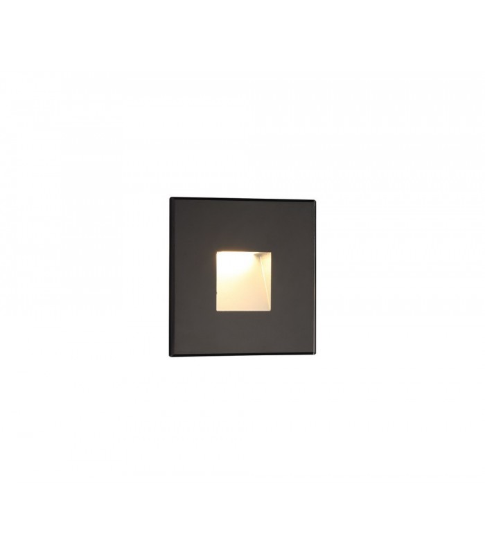 Recessed Square Wall Lamp, 1 x 1.8W LED, 3000K, 70lm, IP65, Black - 1