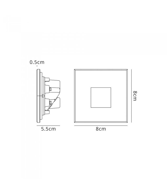 Recessed Square Wall Lamp, 1 x 1.8W LED, 3000K, 70lm, IP65, Black - 2