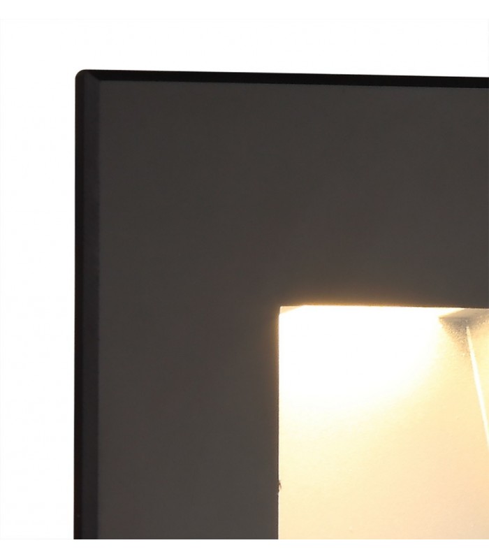 Recessed Square Wall Lamp, 1 x 1.8W LED, 3000K, 70lm, IP65, Black - 4