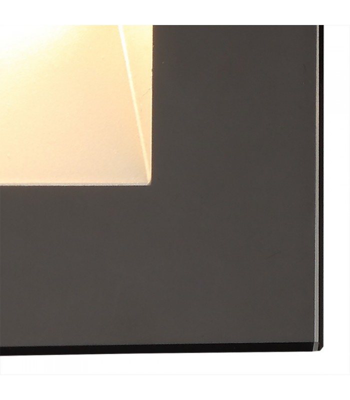 Recessed Square Wall Lamp, 1 x 1.8W LED, 3000K, 70lm, IP65, Black - 6