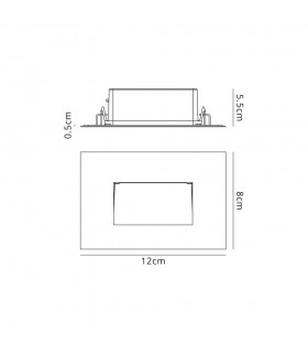 Recessed Rectangle Wall Lamp, 1 x 3.3W LED, 3000K, 145lm, IP65, White - 2