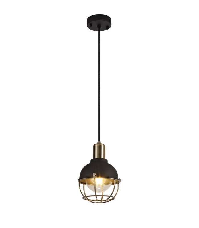 Ceiling Pendant, 1 Light E27, IP65, Matt Black, Brushed Bronze - 1
