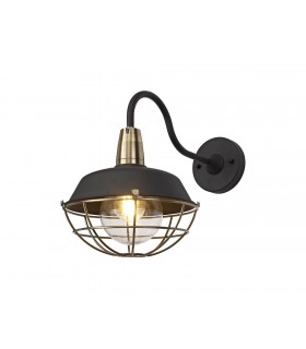 Wall Lamp, 1 Light E27, IP65, Matt Black, Antique Brass - 1