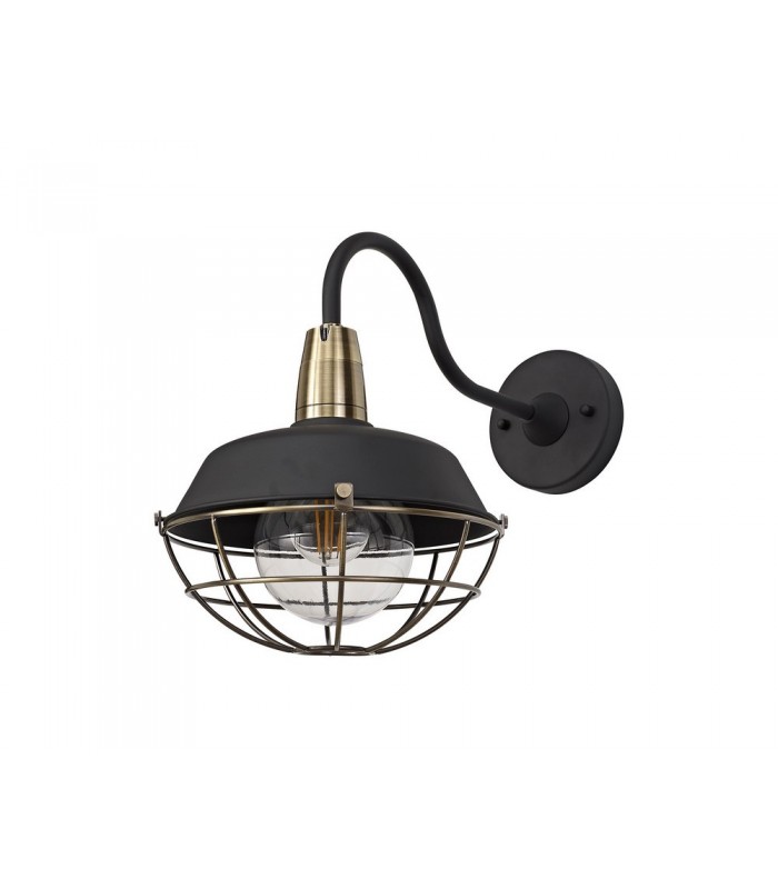Wall Lamp, 1 Light E27, IP65, Matt Black, Antique Brass - 3