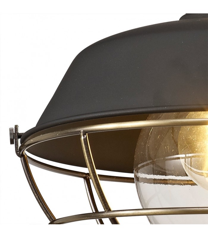 Wall Lamp, 1 Light E27, IP65, Matt Black, Antique Brass - 7