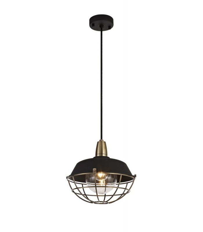 Ceiling Pendant, 1 Light E27, IP65, Matt Black, Antique Brass - 1