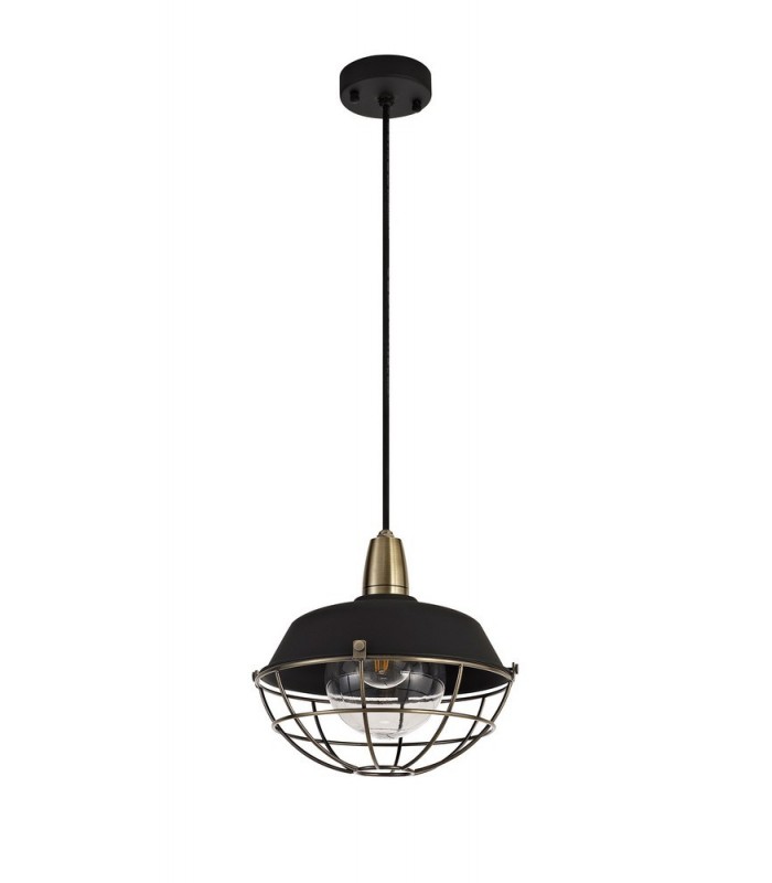Ceiling Pendant, 1 Light E27, IP65, Matt Black, Antique Brass - 3
