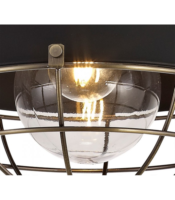 Ceiling Pendant, 1 Light E27, IP65, Matt Black, Antique Brass - 7