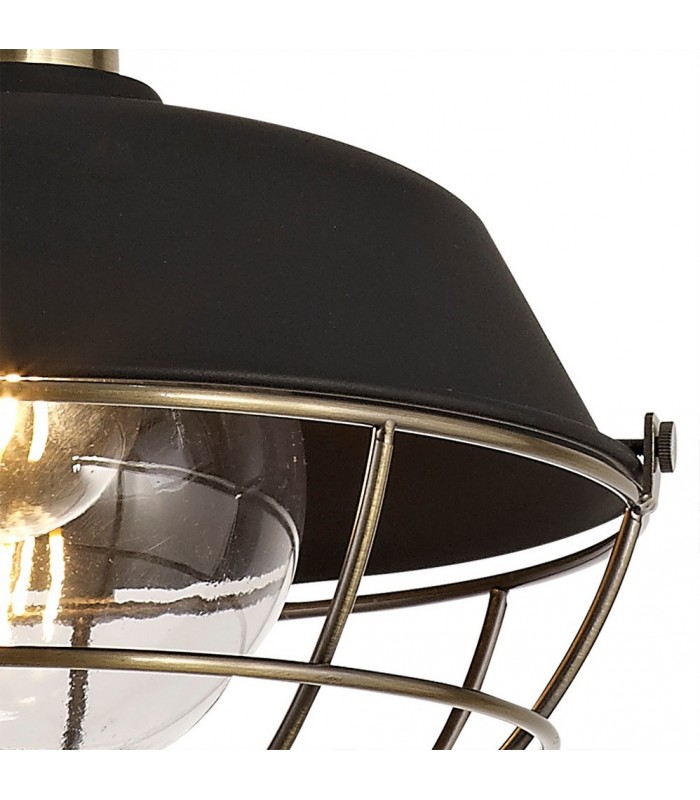 Ceiling Pendant, 1 Light E27, IP65, Matt Black, Antique Brass - 8