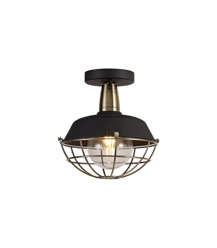 Semi-Flush Ceiling, 1 Light E27, IP65, Matt Black, Antique Brass - 1