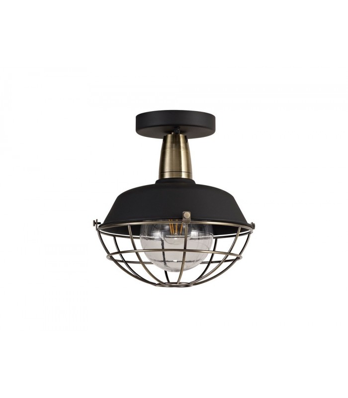Semi-Flush Ceiling, 1 Light E27, IP65, Matt Black, Antique Brass - 3