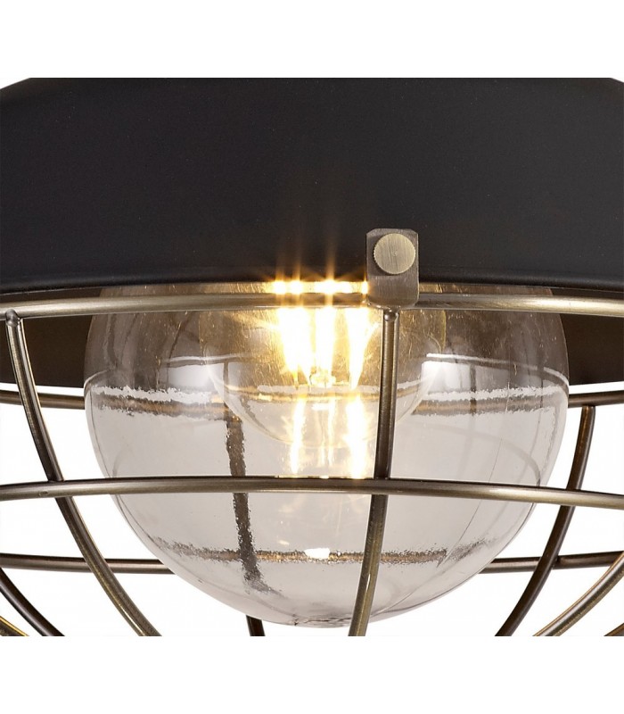 Semi-Flush Ceiling, 1 Light E27, IP65, Matt Black, Antique Brass - 7