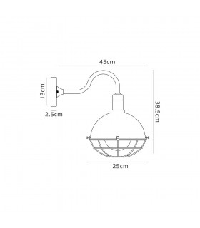 Wall Lamp, 1 Light E27, IP65, Matt Black, Grey - 2