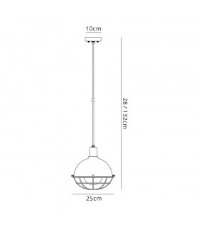 Ceiling Pendant, 1 Light E27, IP65, Matt Black, Grey - 2