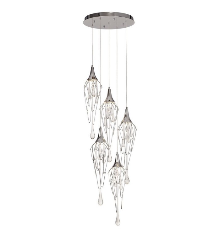 Ceiling Cluster Pendant Round, 5 x GU10, Polished Chrome - 1