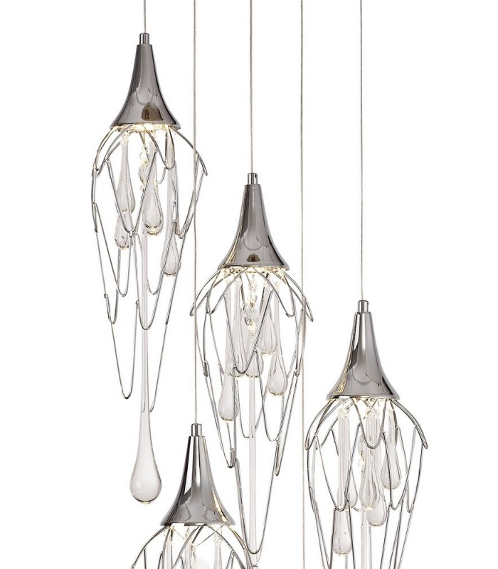 Ceiling Cluster Pendant Round, 5 x GU10, Polished Chrome - 4