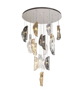 Ceiling Cluster Pendant 5M, 21 x G9, Polished Chrome, Clear & Amber & Smoked Glass - 1