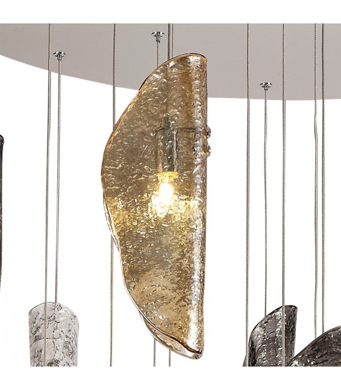 Ceiling Cluster Pendant 5M, 21 x G9, Polished Chrome, Clear & Amber & Smoked Glass - 6