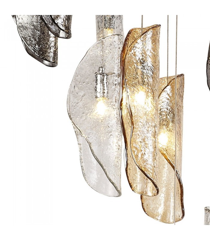 Ceiling Cluster Pendant 5M, 21 x G9, Polished Chrome, Clear & Amber & Smoked Glass - 7