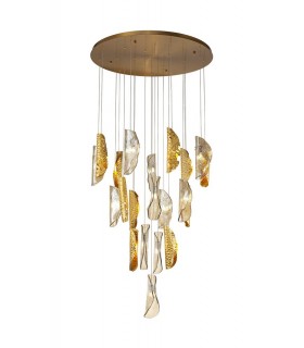 Ceiling Cluster Pendant 5M, 21 x G9, Brass, Copper & Cognac Glass - 1