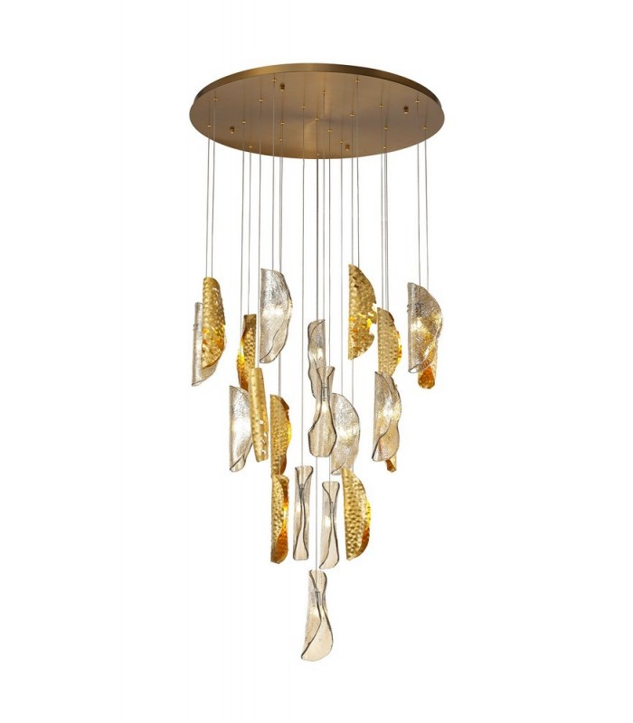 Ceiling Cluster Pendant 5M, 21 x G9, Brass, Copper & Cognac Glass - 1