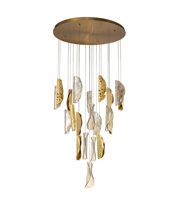 Ceiling Cluster Pendant 5M, 21 x G9, Brass, Copper & Cognac Glass - 3