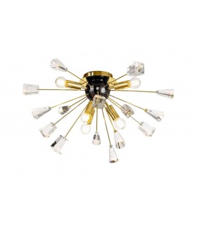 Semi Flush Ceiling Sputnik, 6 Light E14, Brushed Gold & Gloss Black, Crystal - 1