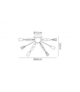 Semi Flush Ceiling Sputnik, 6 Light E14, Brushed Gold & Gloss Black, Crystal - 2