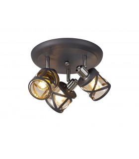 3 Light Round Spotlight E14, Matt Grey, Polished Chrome, Cognac - 1