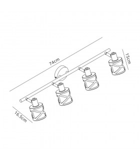 4 Bar Light Spotlight E14, Matt Grey, Polished Chrome, Cognac - 2