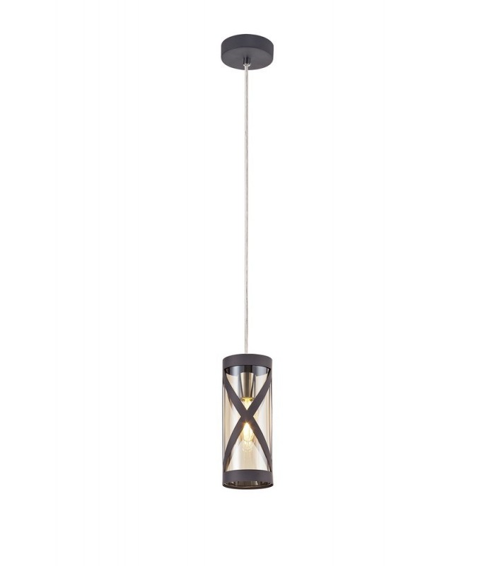 1 Light Ceiling Pendant E14, Matt Grey, Polished Chrome, Cognac - 1