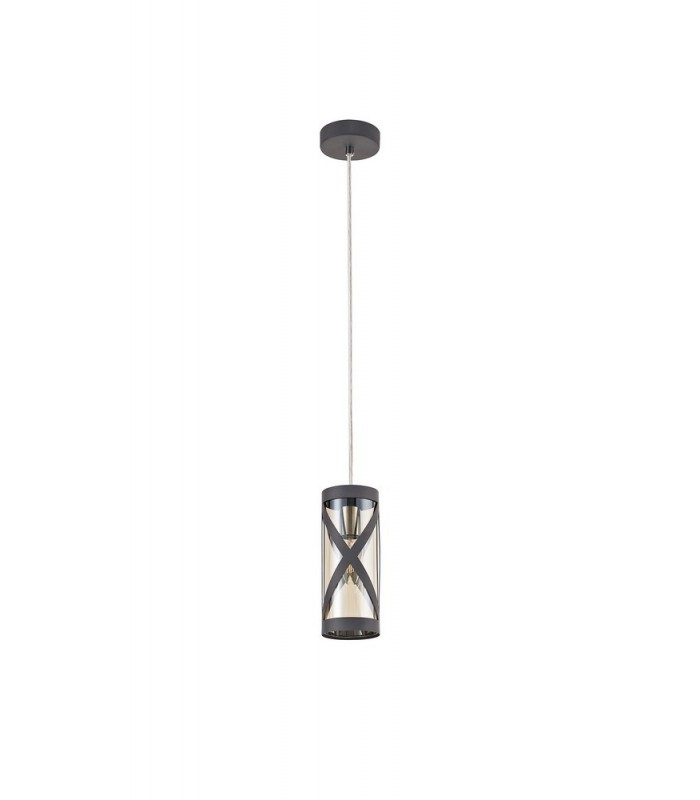 1 Light Ceiling Pendant E14, Matt Grey, Polished Chrome, Cognac - 3