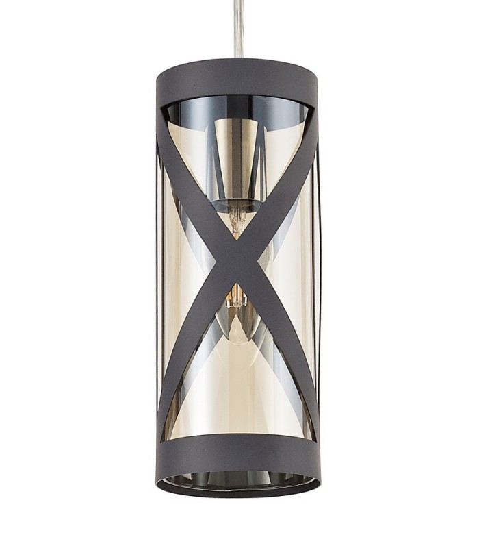 1 Light Ceiling Pendant E14, Matt Grey, Polished Chrome, Cognac - 5