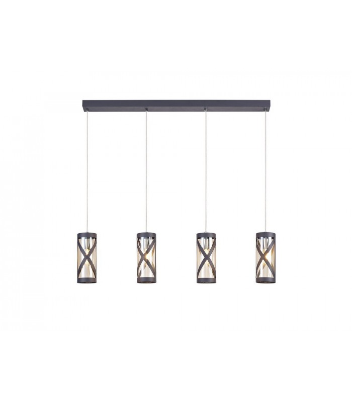4 Light Bar Linear Ceiling Pendant E14, Matt Grey, Polished Chrome, Cognac - 1