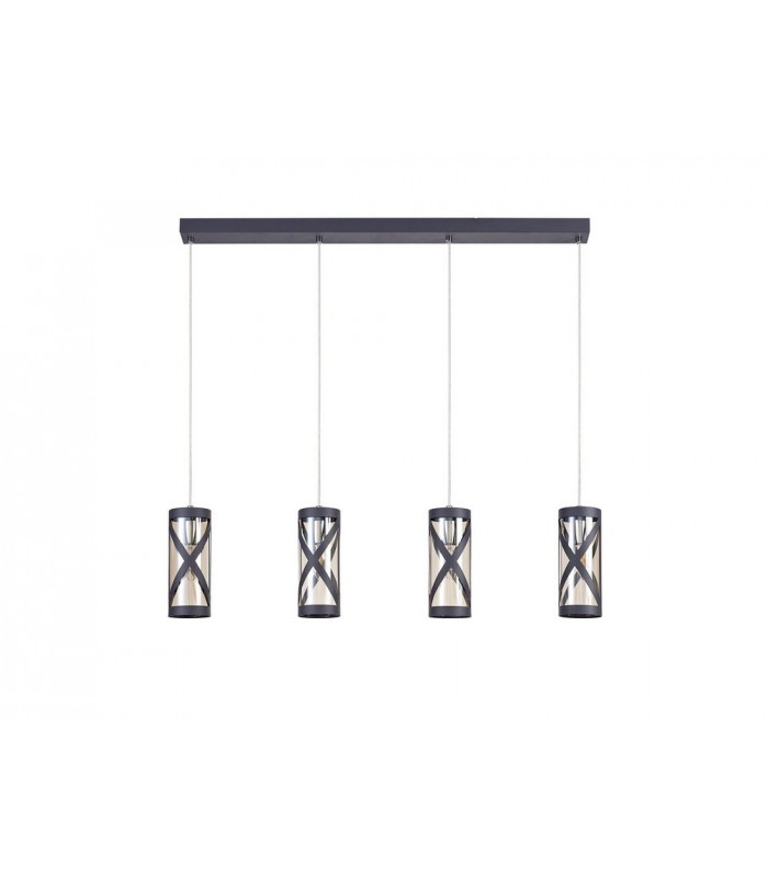 4 Light Bar Linear Ceiling Pendant E14, Matt Grey, Polished Chrome, Cognac - 3