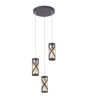 3 Light Round Ceiling Cluster Pendant E14, Matt Grey, Polished Chrome, Cognac - 1