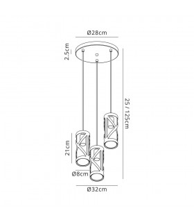 3 Light Round Ceiling Cluster Pendant E14, Matt Grey, Polished Chrome, Cognac - 2