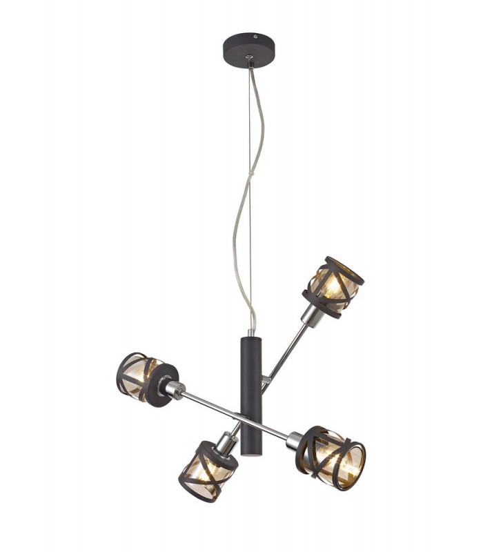 4 Light  Adjustable Ceiling Pendant E14, Matt Grey, Polished Chrome, Cognac - 1