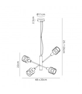 4 Light  Adjustable Ceiling Pendant E14, Matt Grey, Polished Chrome, Cognac - 2