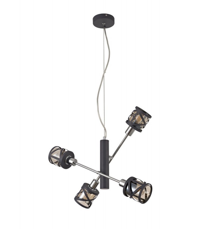 4 Light  Adjustable Ceiling Pendant E14, Matt Grey, Polished Chrome, Cognac - 3
