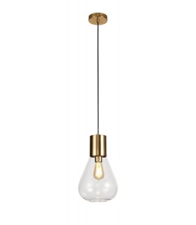 Narrow Ceiling Pendant, 1 x E27, Ancient Brass, Clear Glass - 1