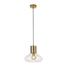 Wide Ceiling Pendant, 1 x E27, Ancient Brass, Clear Glass - 1