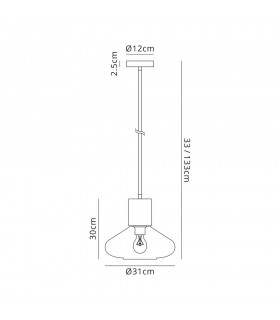 Wide Ceiling Pendant, 1 x E27, Ancient Brass, Clear Glass - 2