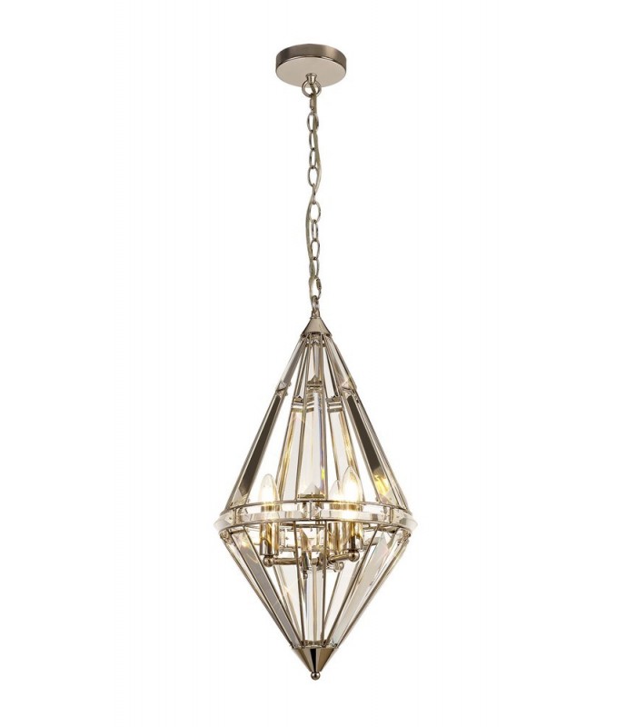Diamond Ceiling Pendant, 3 Light E27, Polished Nickel - 1